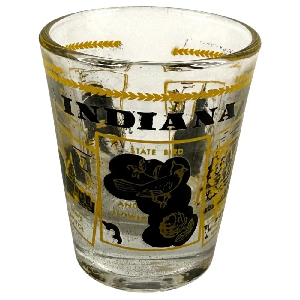 Set Of 4 Vintage Shot Glasses State Theme Maryland Indiana North Dakota And Main